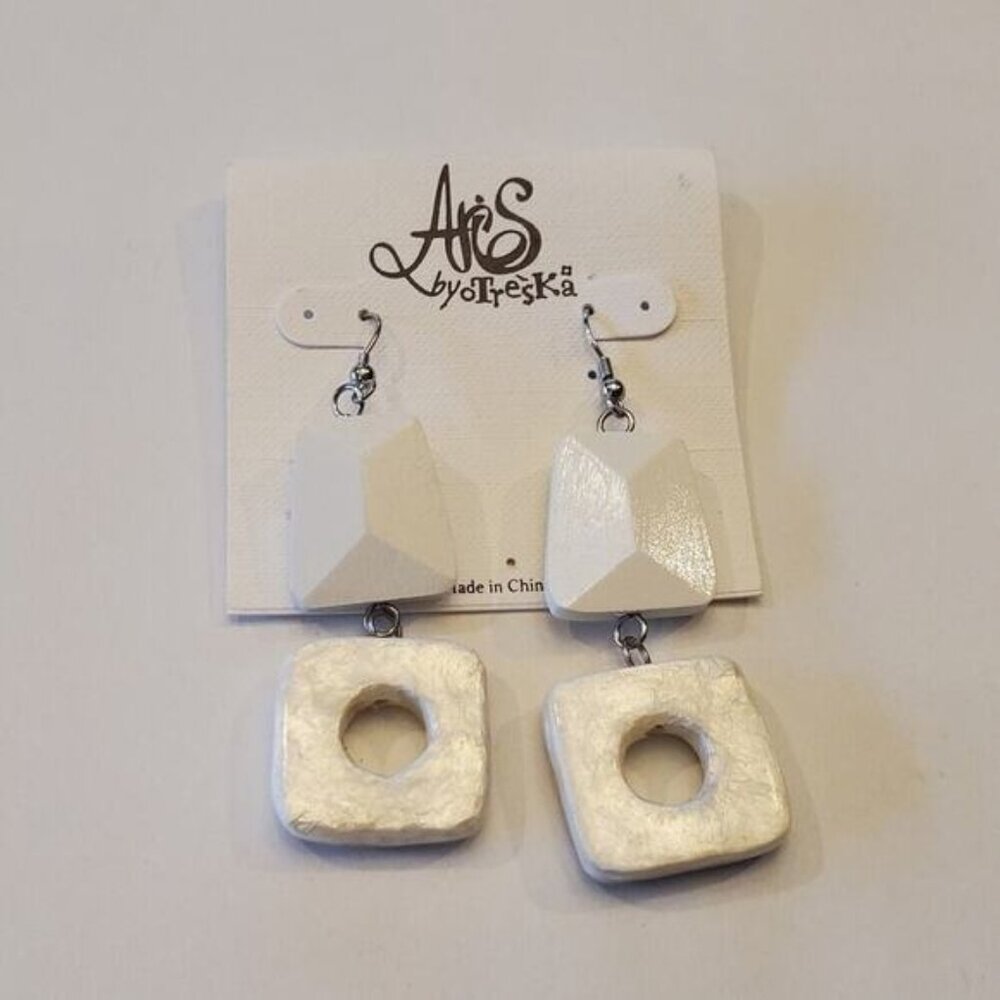 Treska unique geometric shape dangledrop French wire earrings